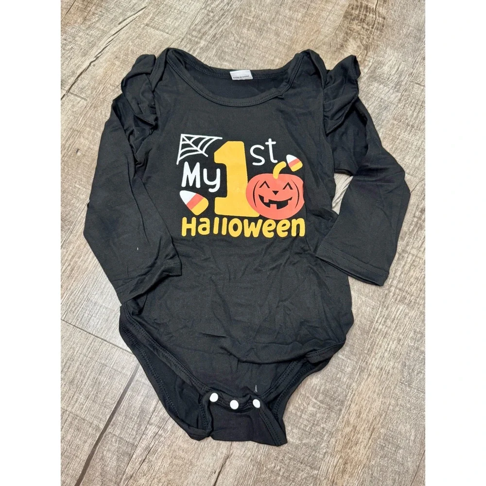 Baby Girls My 1st Halloween Costume Set 12-18M Purple Velvet Pumpkin Jumper 3pc